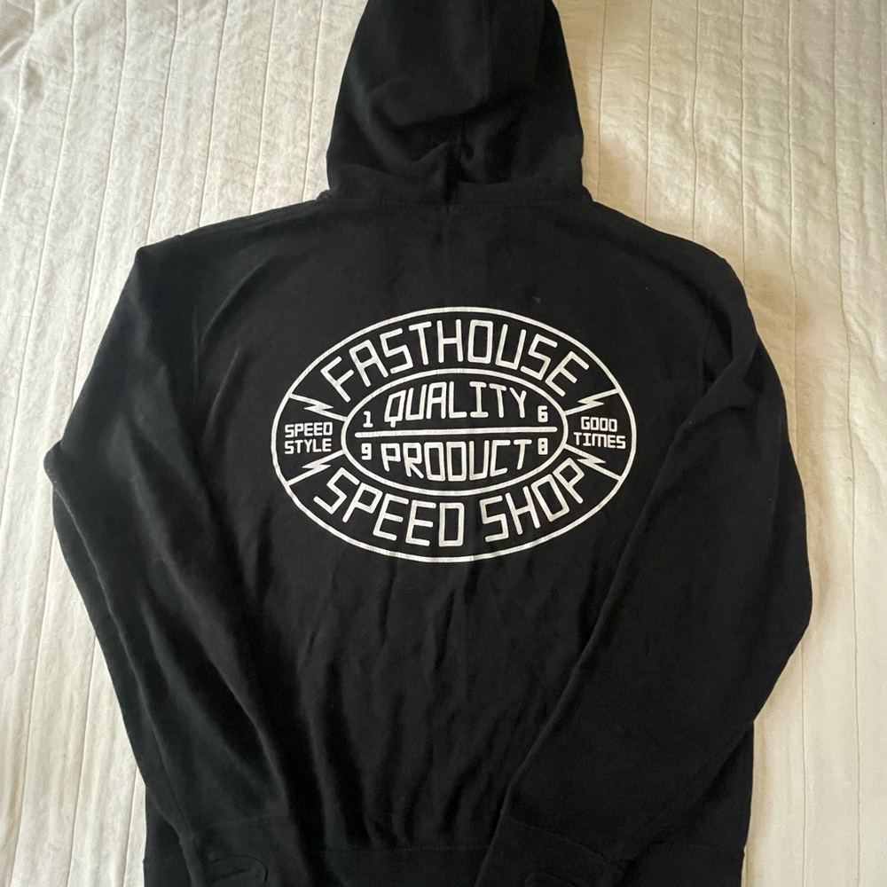 Fasthouse Black Lightweight Hooded Sweatshirt with White Logo Large